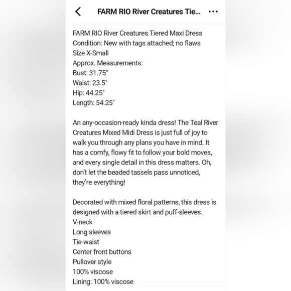 FARM RIO River Creatures Tiered Maxi Dress XS Boho Floral Ruffle Festival NWT - Picture 13 of 15